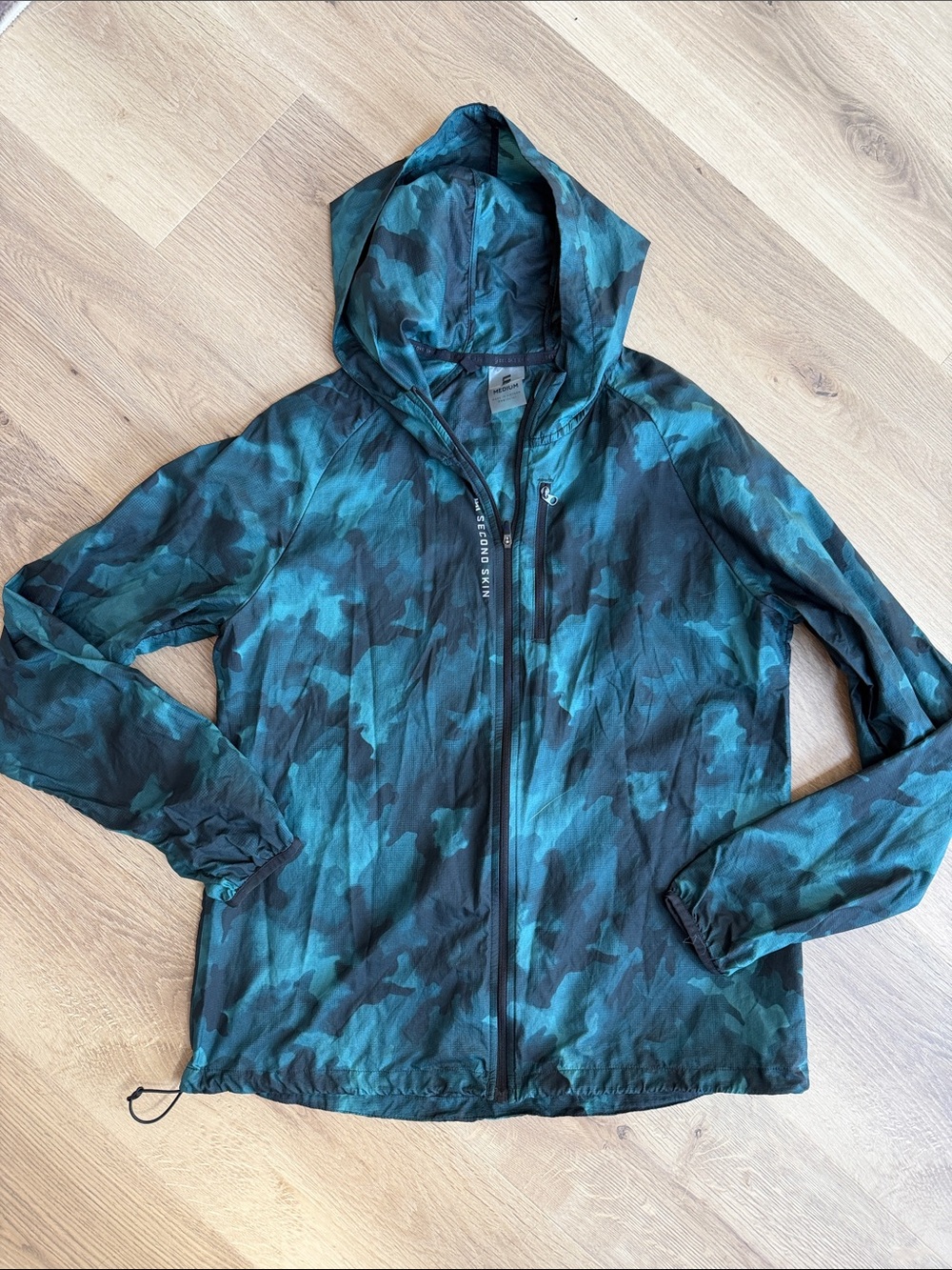Second Skin Overalls Teal & Black Camouflage Hooded Jacket
